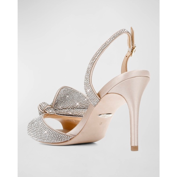 Badgley Mischka Rennie Rhinestone Ruffle Satin High Heel Stiletto Sandals US8 - Picture 6 of 14